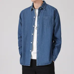 Men Casual Loose Denim Long Sleeve Shirt