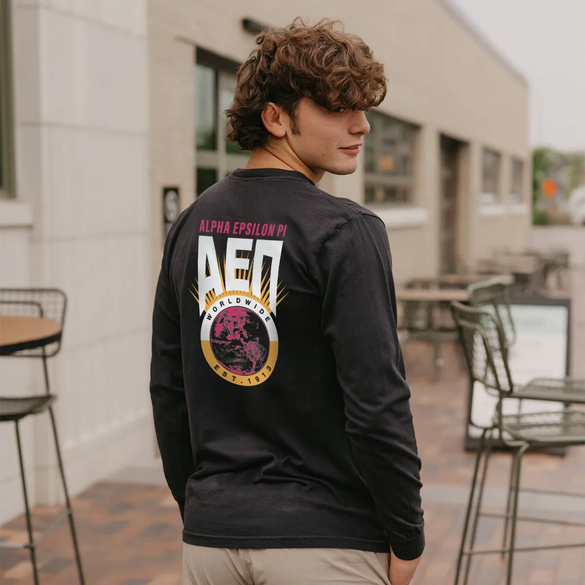 New! AEPi Comfort Colors Retro Worldwide Long Sleeve Tee