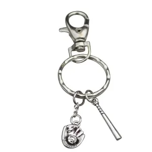 Softball Bat & Glove Zipper Pull Keychain