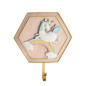 Unicorn Hexagon Hook Hanging Plaster Plaque, 10-Inch